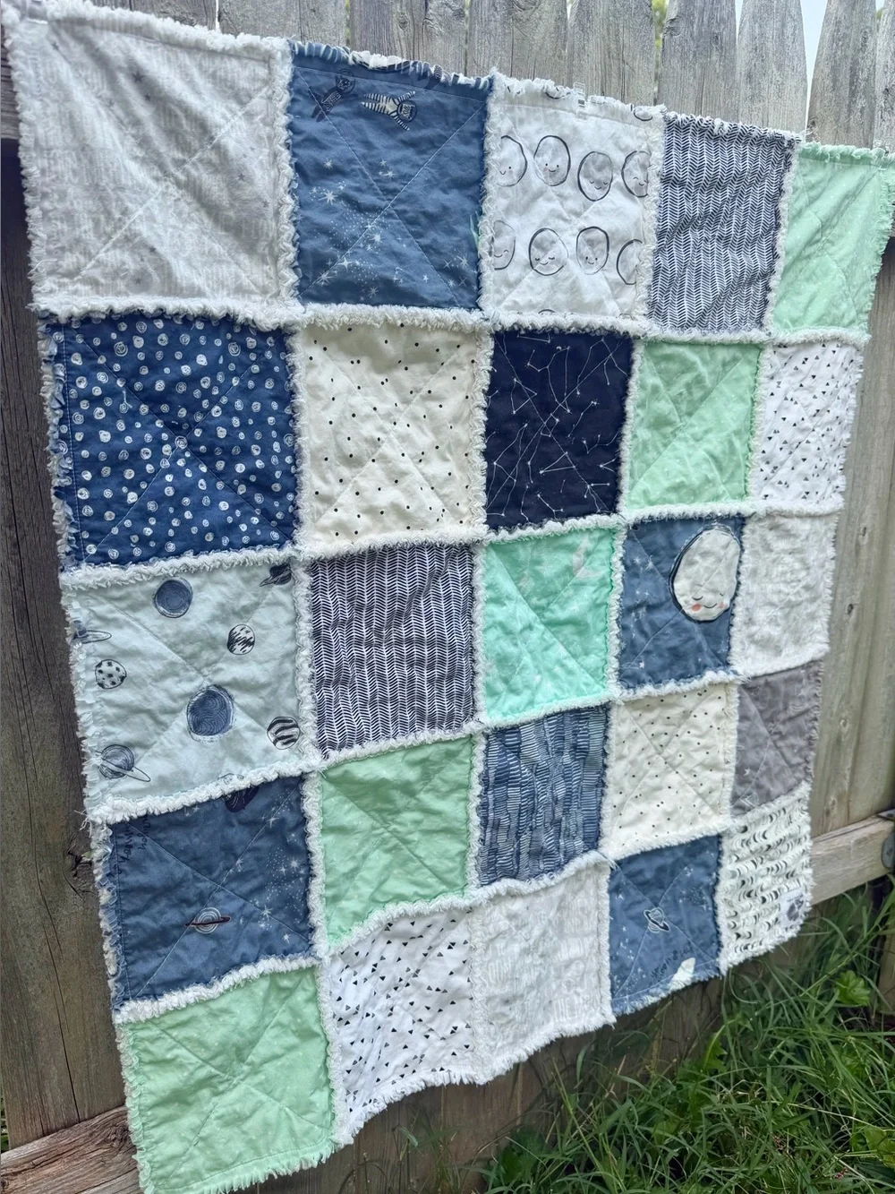 Handmade Baby Rag Quilt: Love You to the Moon and Back, Cotton Rag Quilt